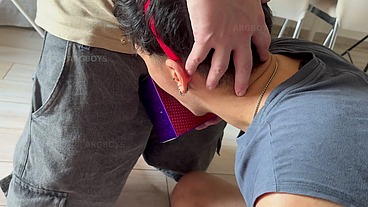 He Hides his Cock inside Box like a Gift and we Sucked it Off