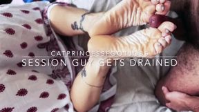 Cat Princess drains another session guy, light blue toe toejob footjob, close up pov, size 9 milf feet, contrasty version