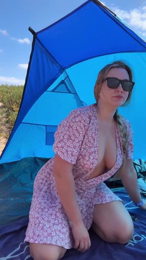 Flashing Pussy Outdoors in a Wrap Dress No Panties