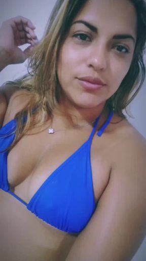 Woman in blue bikini
