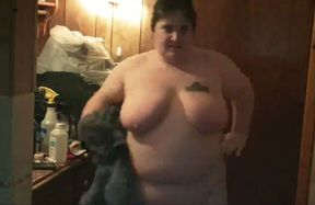 Just a horny and fat cougar white wife out of shower