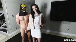 ”Sorority sluts throw themselves a little Halloween group sex”