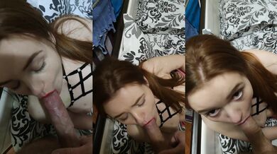 Redhead girlfriend deep throats real Russian cock