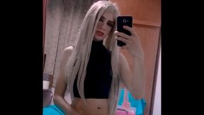 Blonde slut fucks her tight cunt with a dildo