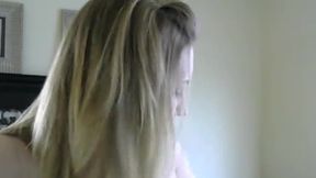 Hot Blonde with Big Tits Deepthroating Dildo