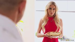 Steaming blondie comes to her neighbor to have threesome with his wife