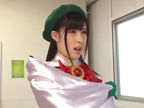 Spicy Japanese stunner in sexy costume jumps on cock