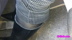 Nyllady Driving and Revving Her Bravo in High-heeled Boots and Black Ballet Flats