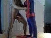 zentai croc has some fun with captured dummy spiderman