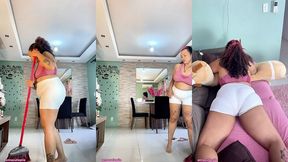 chubby housewife cleaning and farting then relaxing while reading