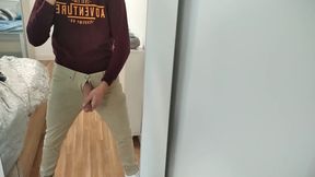Amateur Man Jerking Big Cock Very Hard and Venous Before Meeting at Work