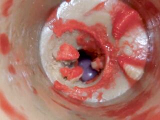 The camera inside the unfathomable twat toy records a massive spunk flow with a stuck fucking-rubber 4k