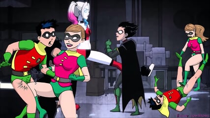 HARLEY QUINN ballbusting ROBIN hard kick in the balls