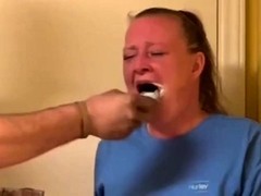 Naughty mouth washed out with soap