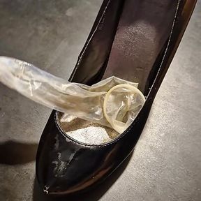 Found the condom of my wife used with her lover, put the sperm into her heel and jerked - Put condom into high heels