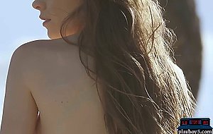 Petite Russian centerfold Kate Chromia strips outdoor