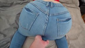 Ripped Jeans Highlighting a Big Booty in an Intense Creampie Scene
