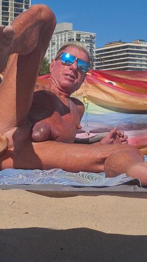 Key West oiled up using his new larger dildo at the beach
