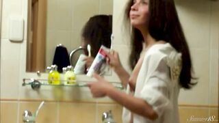 Peeping Tom Watches Young Skinny Model Anoushka Brushing Her Teeth!