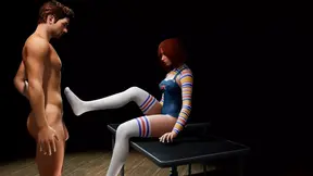 Gender-Bending Chucky's Sexy Footjob with Angelic White Socks