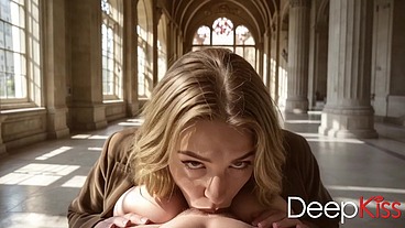 A cute French girl showed me her deep-throat skills. She sucked my cock and took my head into her mouth so gently that I couldn't hold back my orgasm[AI]