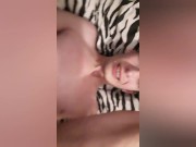 Cute skinny teen with small ass tries to self fuck himself and shoots cum on his face (self facial)
