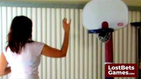 A foot licking session following a strip Snip Basketball game