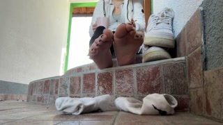 Showing my socks and feet while smoking