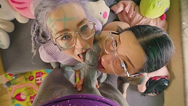 POV ANAL THREESOME with tattooed dick and thick goth babe!