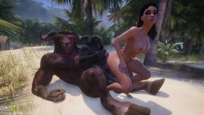 Big-boobed girl Pleasuring two Monsters | Big Cock Monster Threesome | 3D Porn WildLife