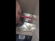 White kiwi nz bear uncut with Long tentacle dildo in ass in shower birds-eye-view