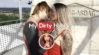 sexyrachel846 shares cock with friend then rides solo in public
