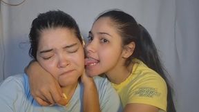 She's licking my whole face! This is disgusting!
