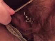 Post Orgasm Piss in Black Panties Hairy Mature MILF Pierced Labia