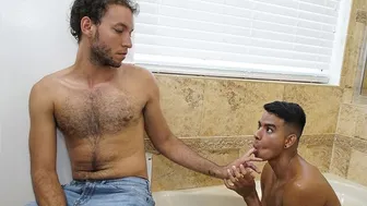 Slender Caucasian pornstars Jay Seabrook and Tim Hanes share a kinky shower encounter with Dominic Pacifico