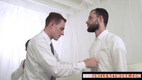 SayUncleNetwork.com - Shy young gay deepthroats then threeway barebacks hard
