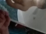 Spray cum on mirror