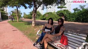 Tattoo girls suck each others tits then suck a huge cock in hot threesome