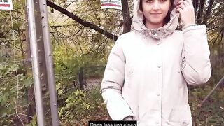 Thin german eighteen Yo getting a cumshot on her small melons during the public Sexdate