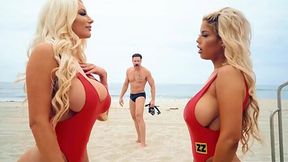 Stacked Baywatch blondes save diver's life by grinding his hard cock