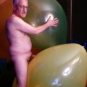 124) Two Giant Round Balloons Popped and Cum On by Daddy