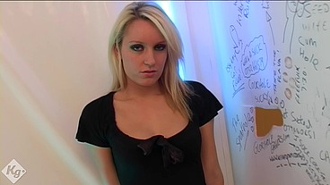 Platinum Blonde Slut Spit Roasted In The Gloryhole