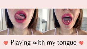 Sexy tongue play with pink lipstick