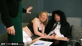 His tiny dick&#x1F346; gets its final interview from the assistant's eager hand