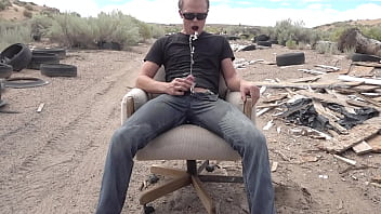 Wetting the cum-stained jeans in public