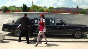 Big boobed MILF wearing stockings and high heels gets spitroasted