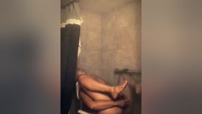 Ebony Babe In Shower Masturbating