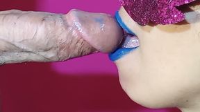 Blowjob double cum sperm in milf mouth wet spit