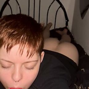 Trans boy alexander sucking pink dildo to please