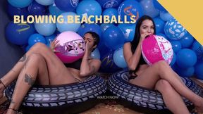 Blowing Pink Small Beach Ball Together